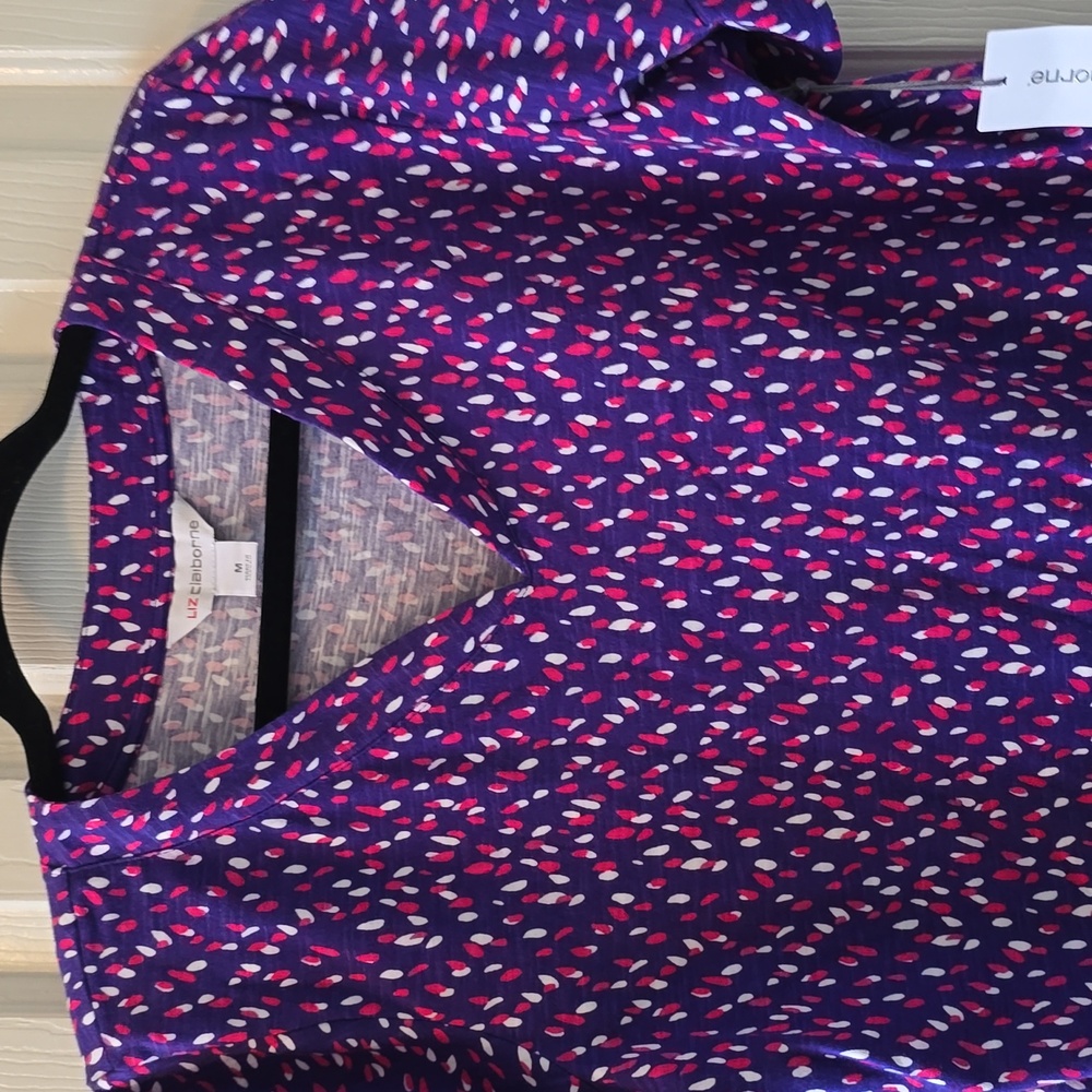LIZ CLAIBORNE WOMENS PURPLE & PINK GEOMETRICAL SHORT SLEEVES PULLOVER TOP MEDIUM